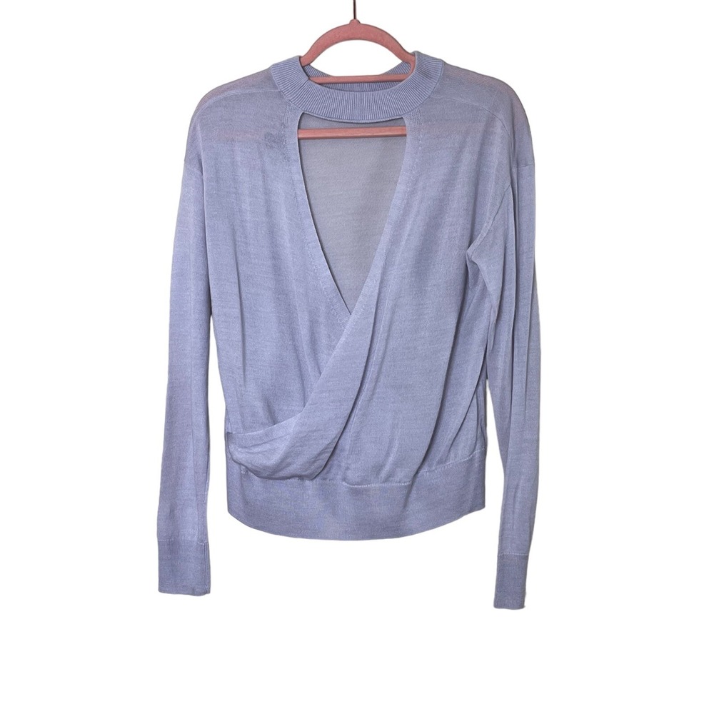 Halogen Sweater Women's Size S Gray Wool Blend Cut‎ Out Back Long Sleeve